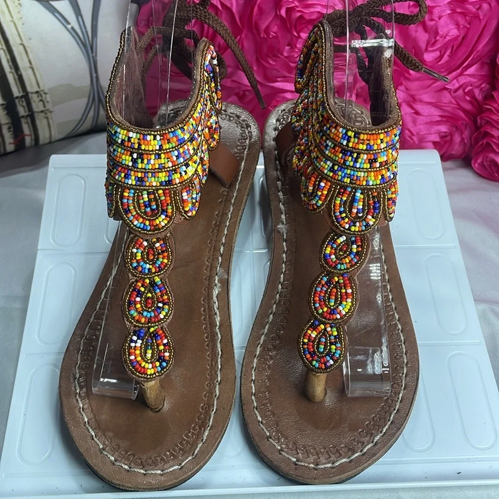 (T)Handmade Beaded Sandals, Size 35/5 - Picture 5 of 11